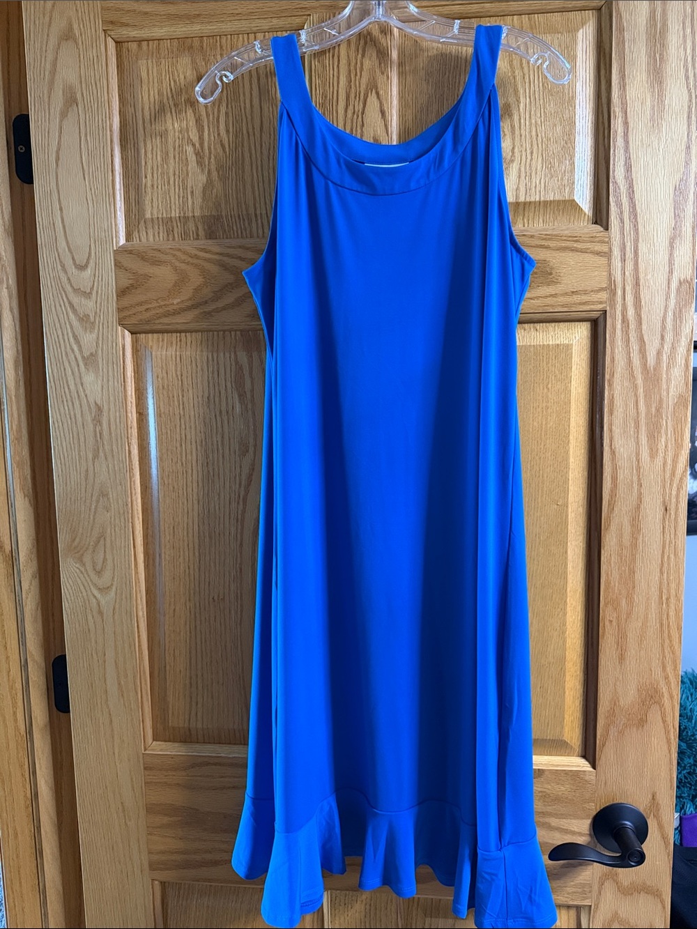 Susan Graver Royal Blue Sleeveless Ruffle-Hem Midi Dress